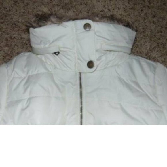 Womens Puffer Jacket Aeropostale White Small Hooded Fx Fur Quilted Winter Zip Up - Picture 6 of 8